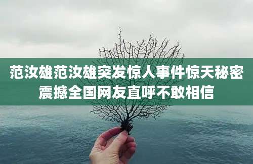 范汝雄范汝雄突发惊人事件惊天秘密震撼全国网友直呼不敢相信
