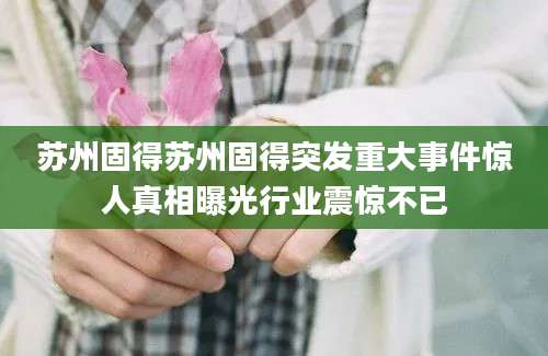 苏州固得苏州固得突发重大事件惊人真相曝光行业震惊不已