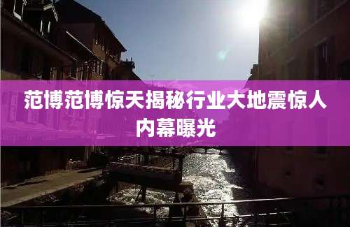 范博范博惊天揭秘行业大地震惊人内幕曝光
