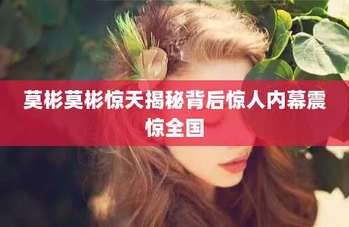 莫彬莫彬惊天揭秘背后惊人内幕震惊全国