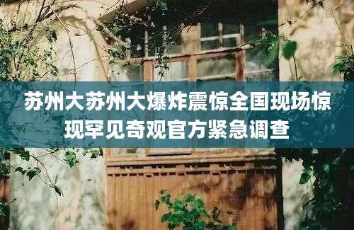 苏州大苏州大爆炸震惊全国现场惊现罕见奇观官方紧急调查