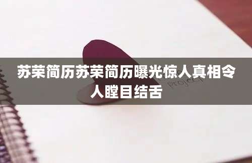 苏荣简历苏荣简历曝光惊人真相令人瞠目结舌