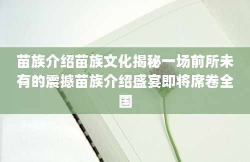 苗族介绍苗族文化揭秘一场前所未有的震撼苗族介绍盛宴即将席卷全国