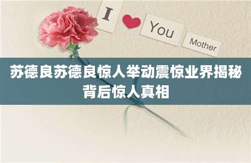 苏德良苏德良惊人举动震惊业界揭秘背后惊人真相