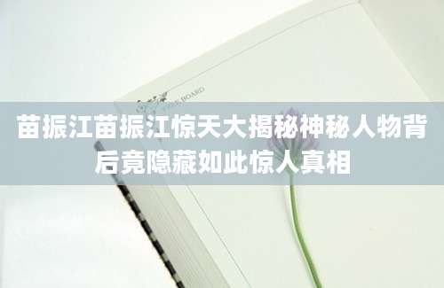 苗振江苗振江惊天大揭秘神秘人物背后竟隐藏如此惊人真相