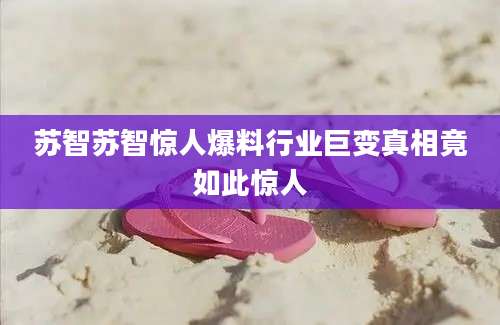 苏智苏智惊人爆料行业巨变真相竟如此惊人