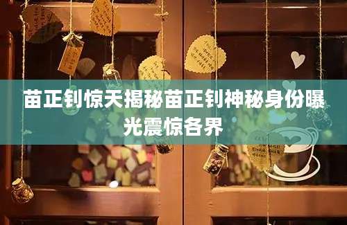 苗正钊惊天揭秘苗正钊神秘身份曝光震惊各界