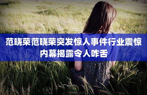 范晓荣范晓荣突发惊人事件行业震惊内幕揭露令人咋舌