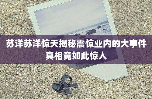 苏洋苏洋惊天揭秘震惊业内的大事件真相竟如此惊人