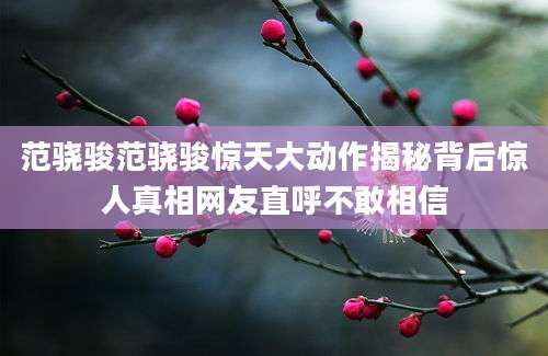 范骁骏范骁骏惊天大动作揭秘背后惊人真相网友直呼不敢相信