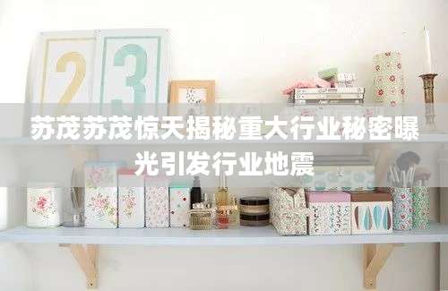 苏茂苏茂惊天揭秘重大行业秘密曝光引发行业地震