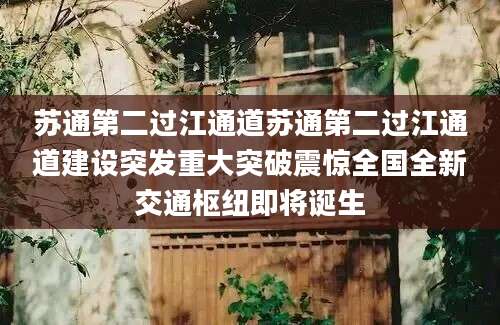 苏通第二过江通道苏通第二过江通道建设突发重大突破震惊全国全新交通枢纽即将诞生