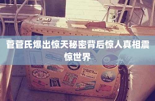 菅菅氏爆出惊天秘密背后惊人真相震惊世界