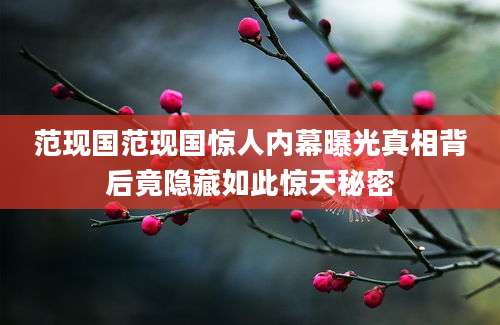 范现国范现国惊人内幕曝光真相背后竟隐藏如此惊天秘密