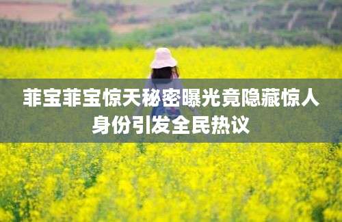 菲宝菲宝惊天秘密曝光竟隐藏惊人身份引发全民热议