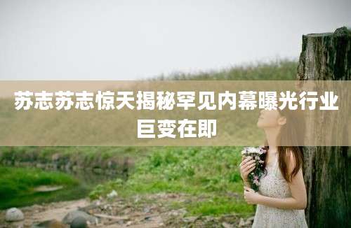 苏志苏志惊天揭秘罕见内幕曝光行业巨变在即