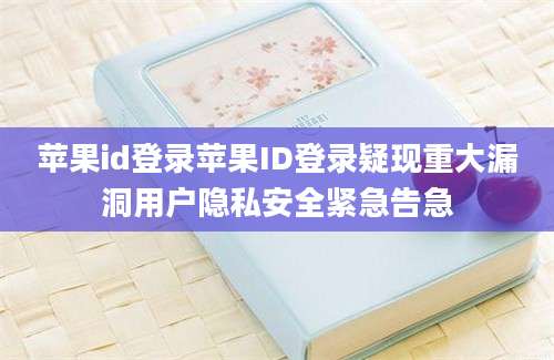 苹果id登录苹果ID登录疑现重大漏洞用户隐私安全紧急告急