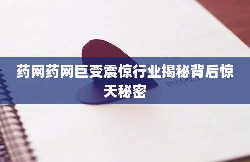 药网药网巨变震惊行业揭秘背后惊天秘密
