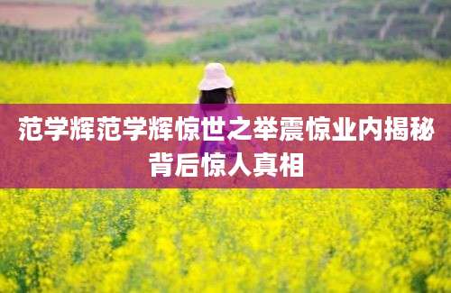 范学辉范学辉惊世之举震惊业内揭秘背后惊人真相
