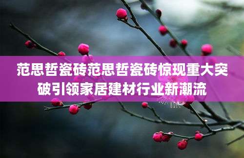 范思哲瓷砖范思哲瓷砖惊现重大突破引领家居建材行业新潮流