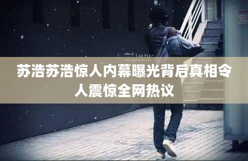 苏浩苏浩惊人内幕曝光背后真相令人震惊全网热议