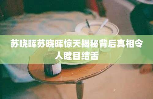 苏晓晖苏晓晖惊天揭秘背后真相令人瞠目结舌