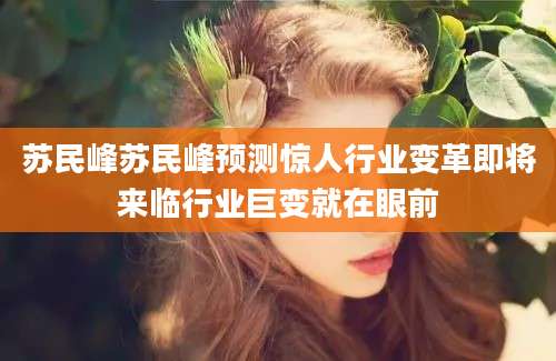 苏民峰苏民峰预测惊人行业变革即将来临行业巨变就在眼前