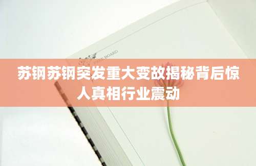 苏钢苏钢突发重大变故揭秘背后惊人真相行业震动