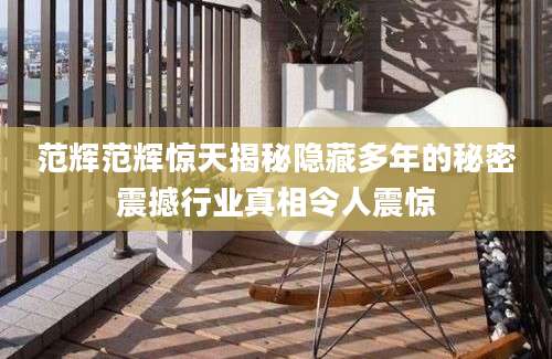 范辉范辉惊天揭秘隐藏多年的秘密震撼行业真相令人震惊